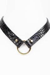 Buy Fraulein Kink Black Crocco Leather T-Strap Online