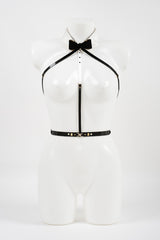 Ivory Crepe Satin Collar Patent Leather Harness - Tuxedo Harness 