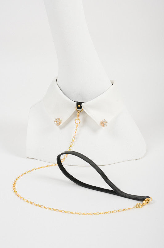 Blanc Satin Collar with Detachable Patent Leather Leash