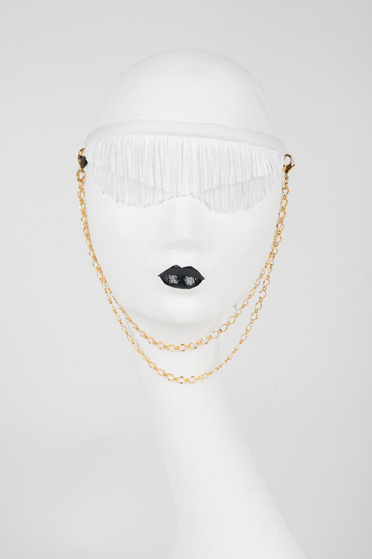 White Wedding Blindfold - Gold or Silver Plated Metal Trim 
