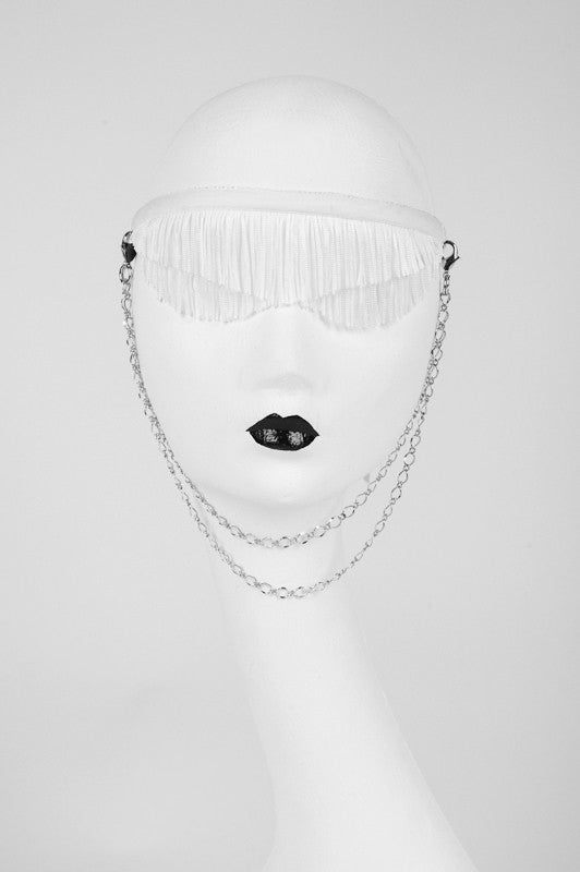 White Wedding Blindfold - Gold or Silver Plated Metal Trim 