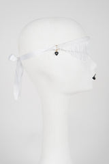 White Wedding Blindfold - White Velvet Ribbon Trim