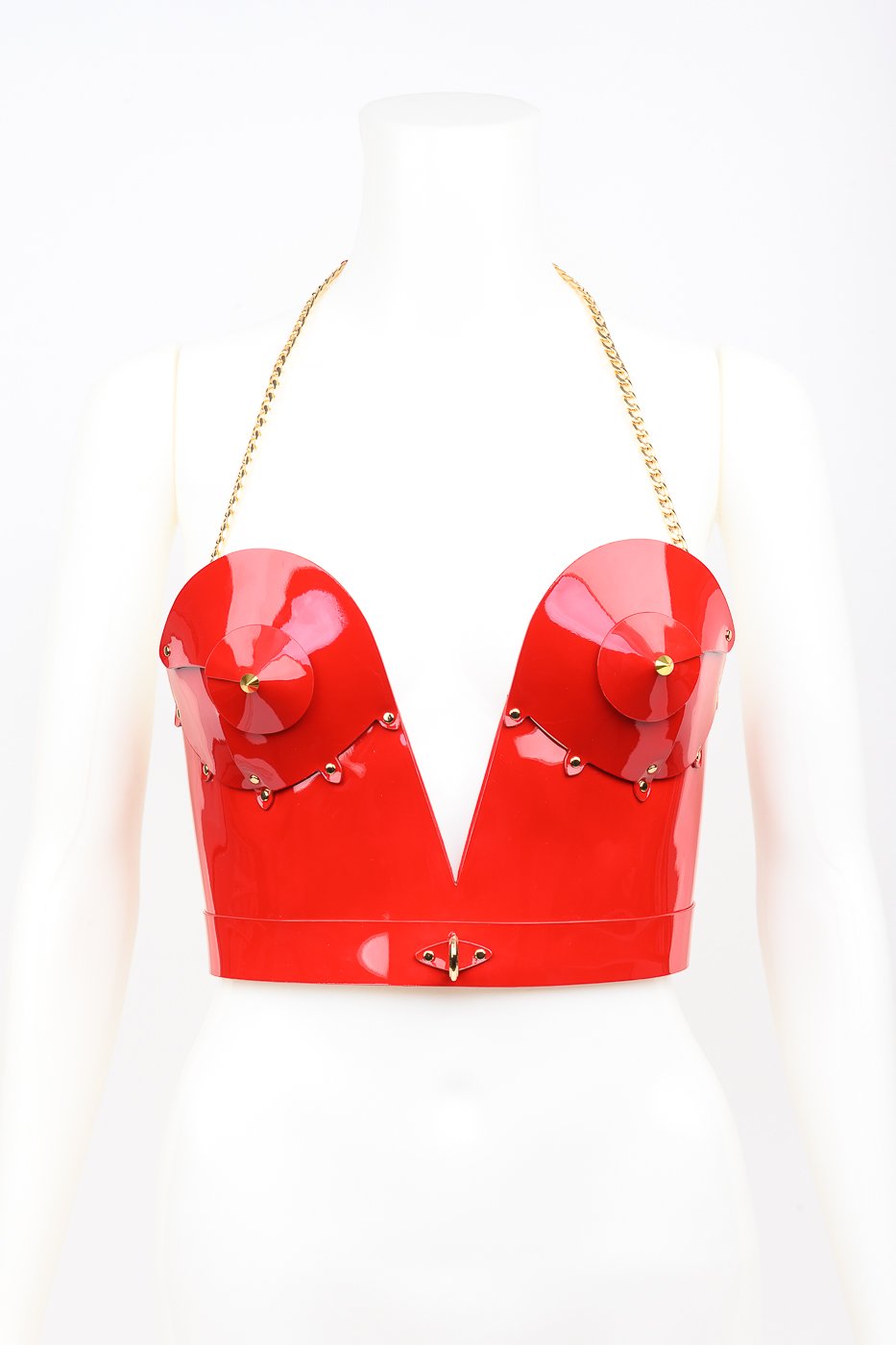 Roja Spiked Molded bustier in red patent leather by Fraulein Kink