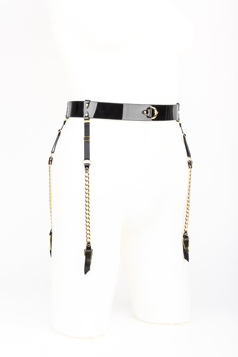Rica Chain Garter Belt in Black Patent Leather by Fraulein Kink
