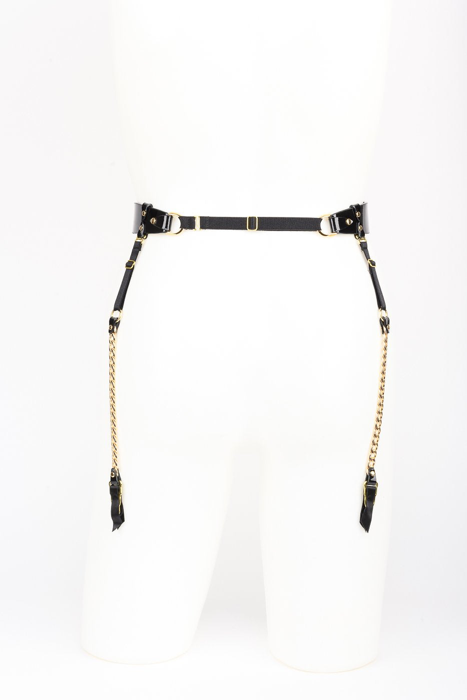 Rica Chain Garter Belt in Black Patent Leather by Fraulein Kink