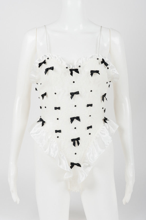 Ivory Lace Bodysuit with Satin Ruffle Trim