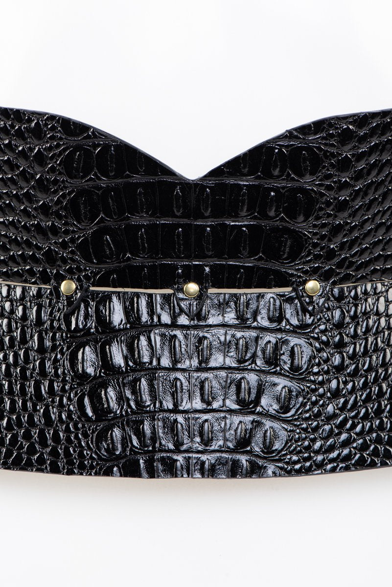 Buy Fraulein Kink Black Leather Crocco Belt With Garters Online