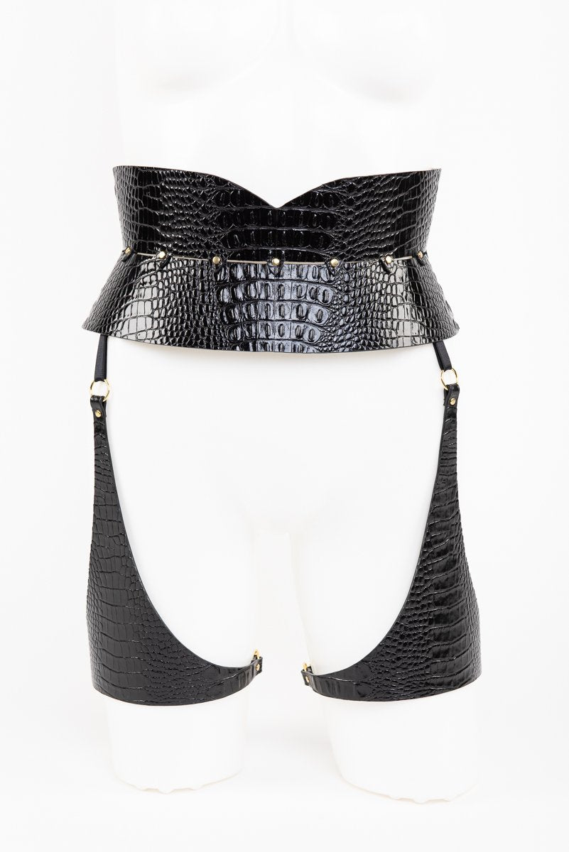 Buy Fraulein Kink Black Leather Crocco Belt With Garters Online