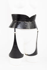 Buy Fraulein Kink Black Leather Crocco Belt With Garters Online