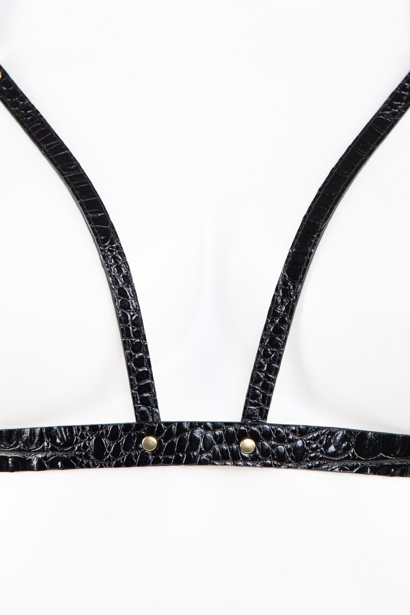 Buy Fraulein Kink Black Crocco Cage Harness Bra Online 
