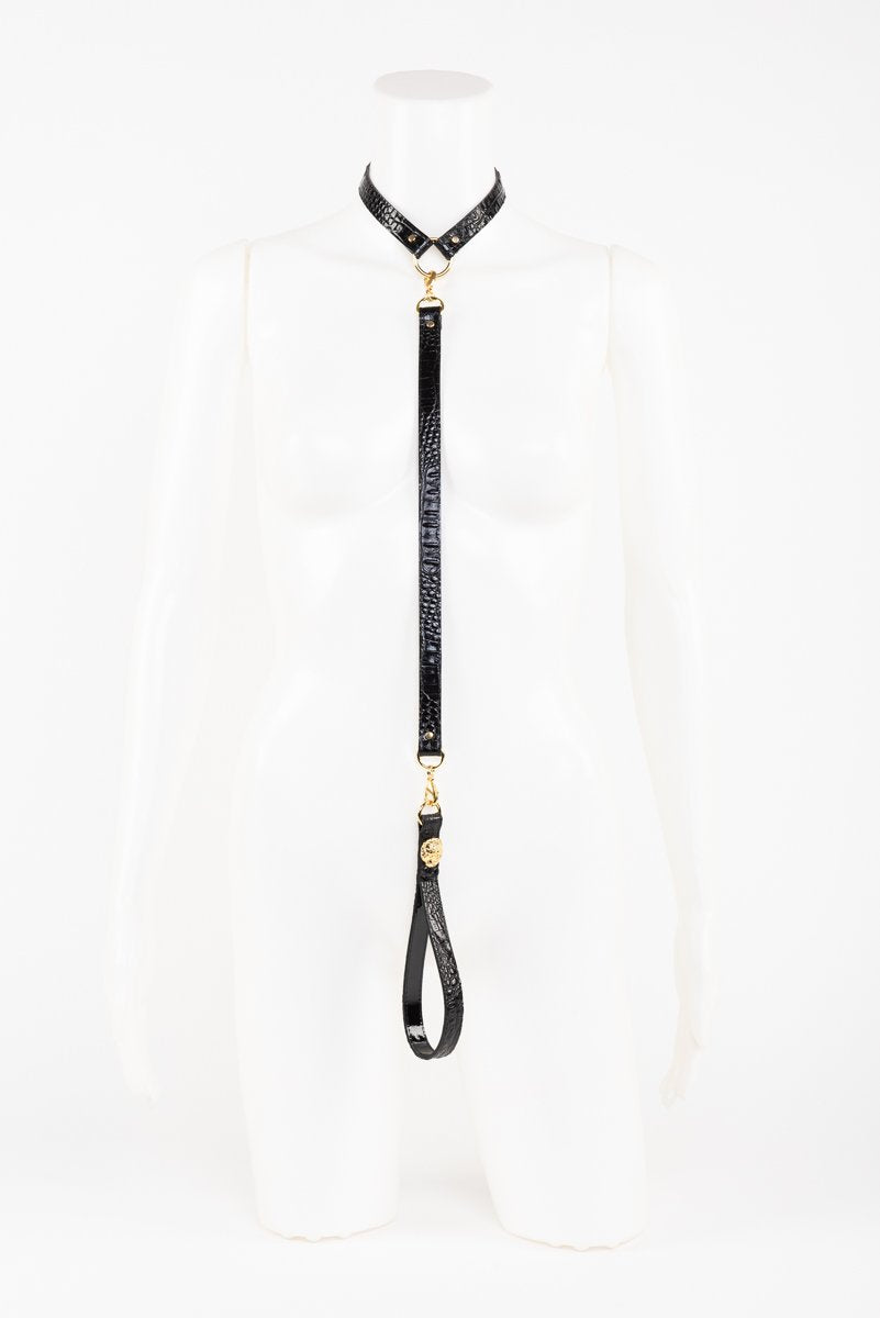 Buy Fraulein Kink Black Crocco Leather T-Strap Online