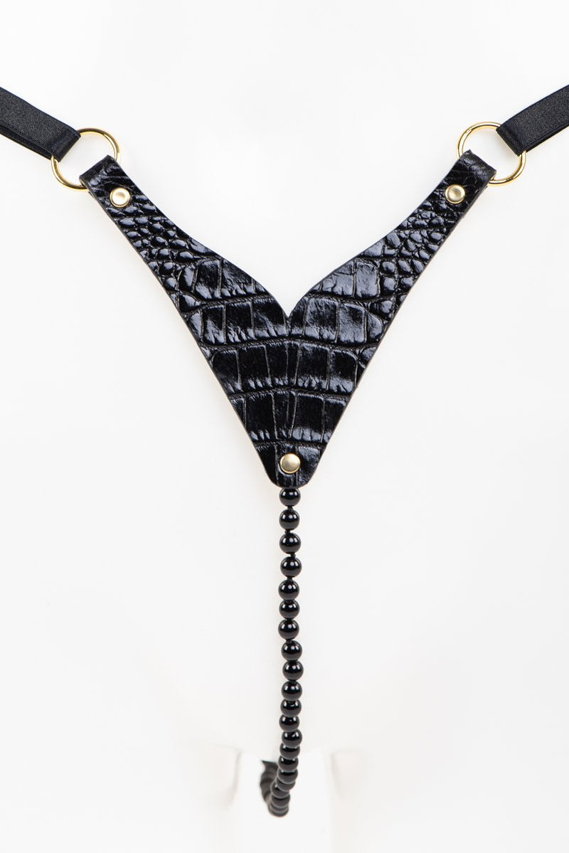 Buy Fraulein Kink Black Crocco Pearl String Online 
