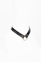 Buy Fraulein Kink Black Crocco Leather T-Strap Online 