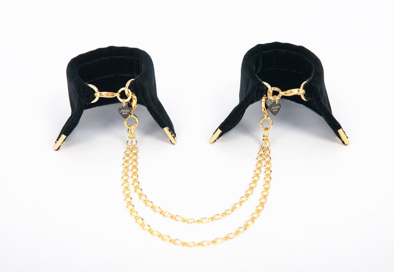 Noir Velvet Cuffs with Detachable Soldered Gold Chains