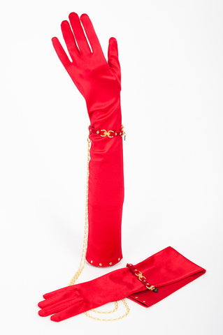 Red Stretch Satin Gloves with Built in Handcuffs
