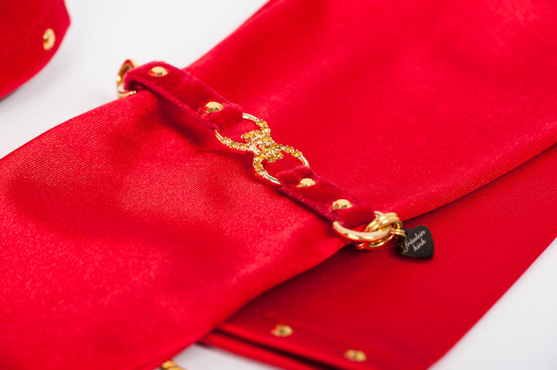 Red Stretch Satin Gloves with Built in Handcuffs