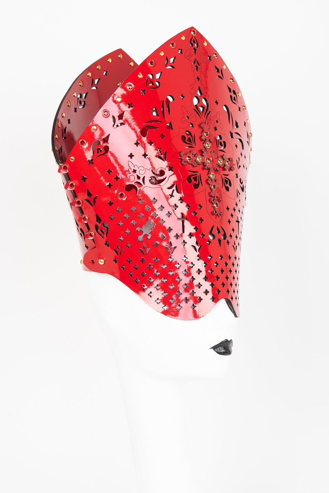 Patent Leather Mitre Hat with Crystal Rivets Buy Online at Fraulein Kink